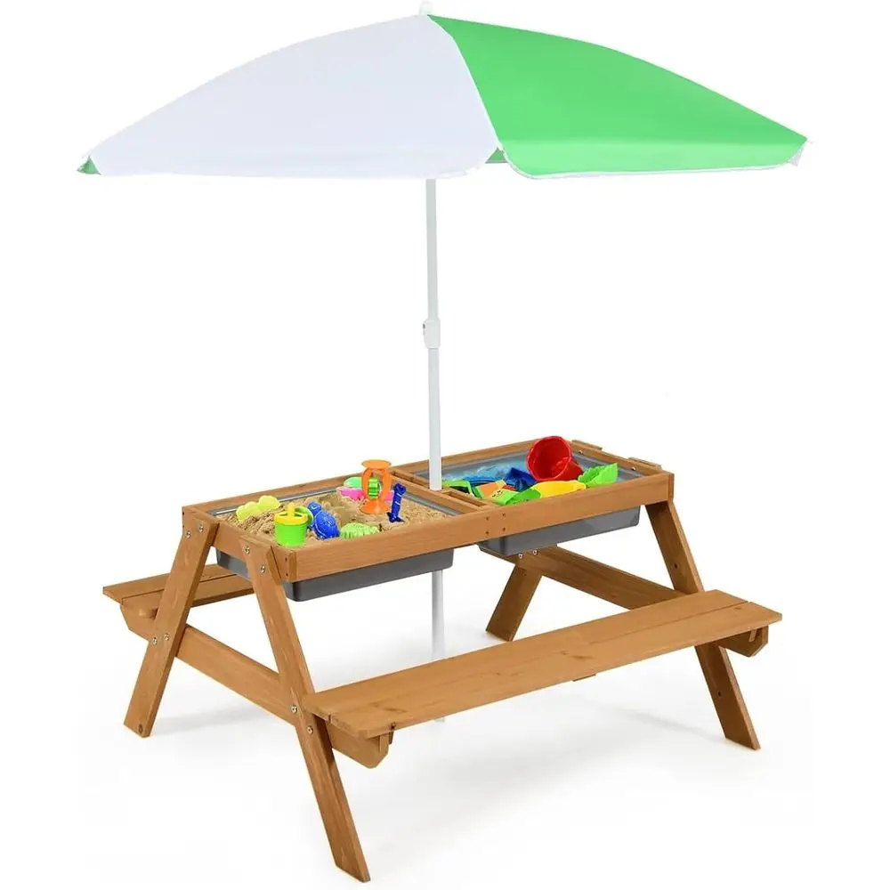 Kids Outdoor Table With Umbrella - Mesa de Piquenique de Madeira 4