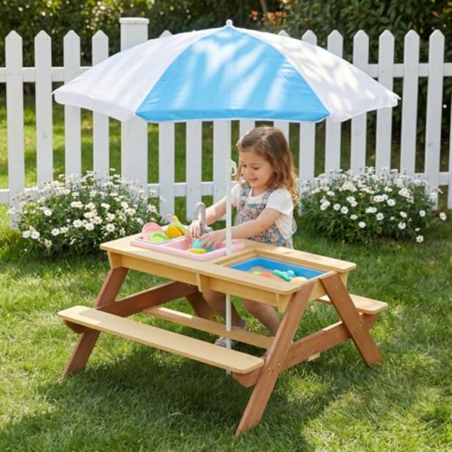 Kids Outdoor Table With Umbrella - Mesa de piquenique infantil para exterior