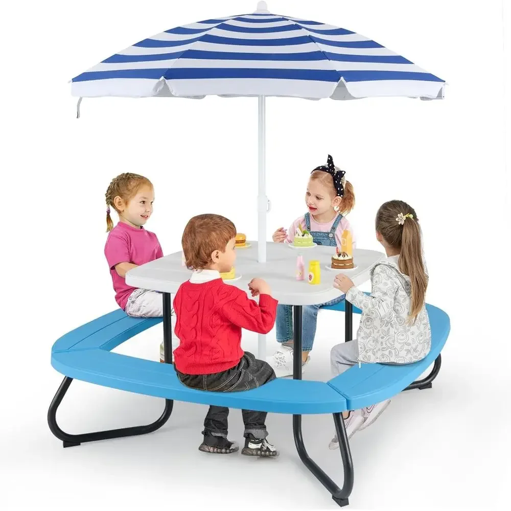 Kids Outdoor Table With Umbrella - Mesa de Piquenique para 8 Crianças