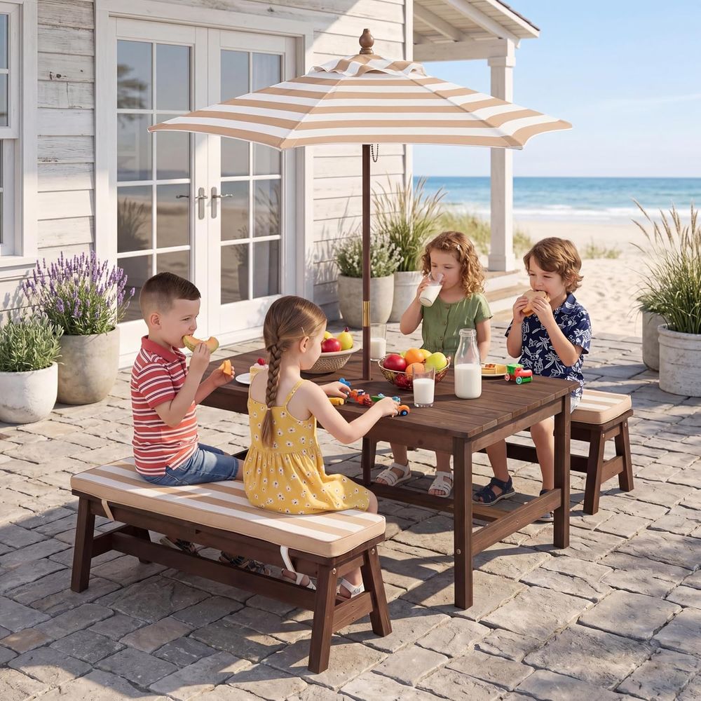 Kids Outdoor Table With Umbrella - Mesa de piquenique infantil, tampo grande