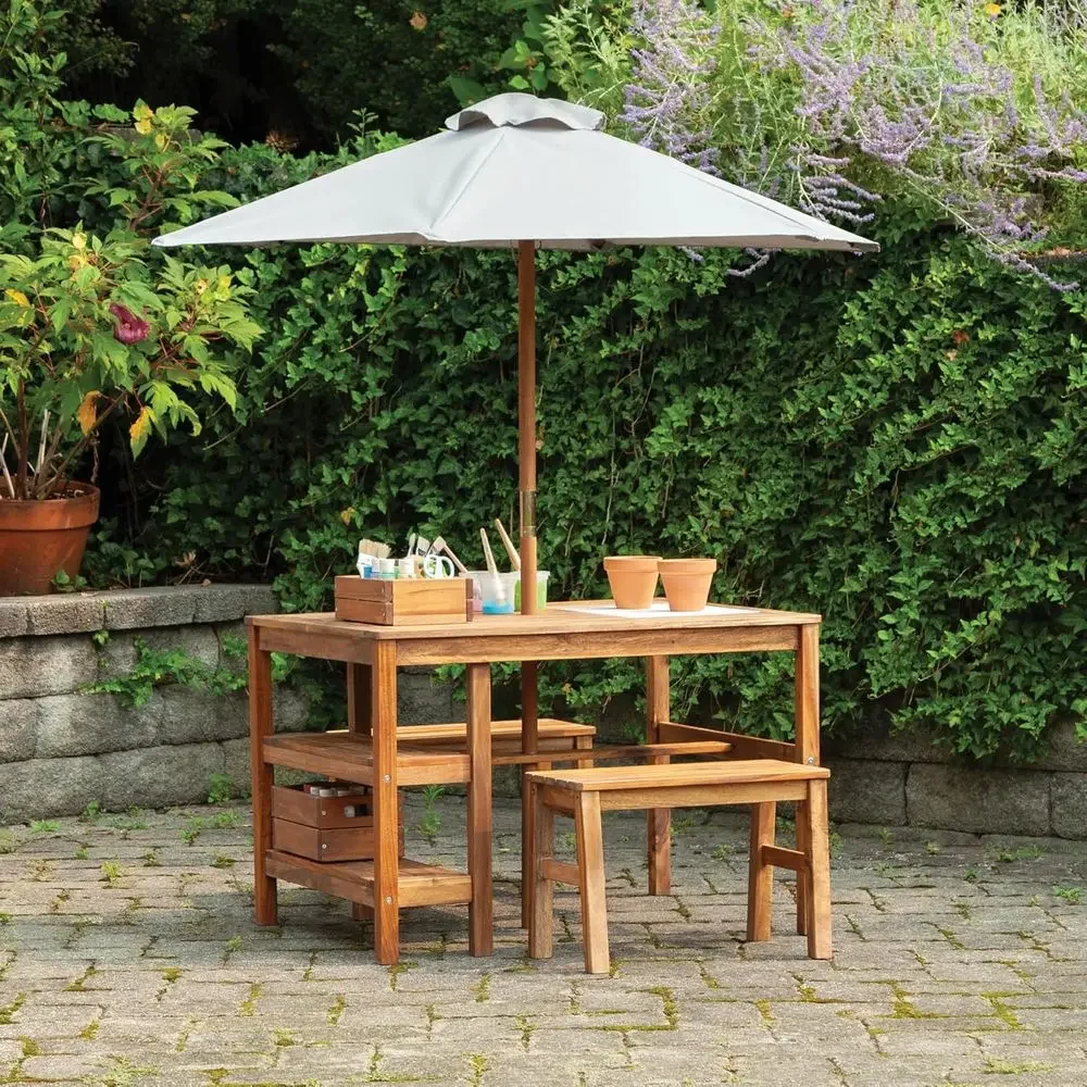 Kids Outdoor Table With Umbrella - Conjunto de Mesa, Bancos e Guarda-Sol