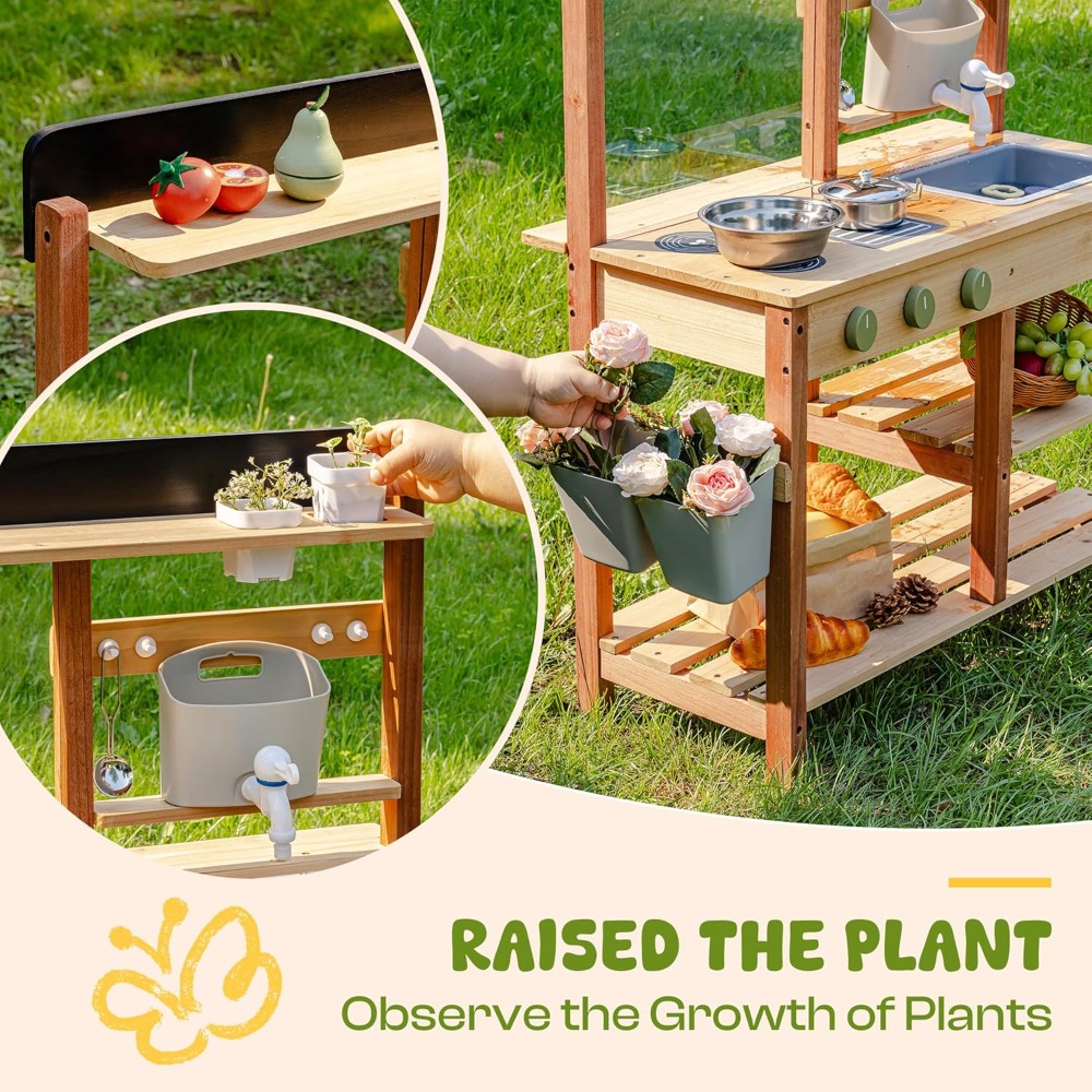 Kids Outdoor Mud Kitchen - Cozinha de Madeira para Crianças com