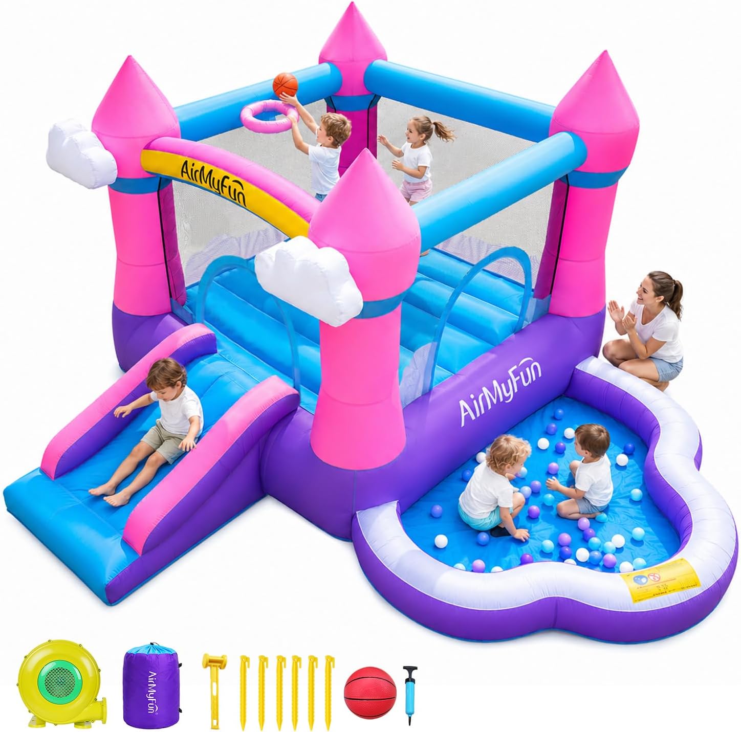 Kids Outdoor Ball - Castelo Inflável Rosa para Crianças de