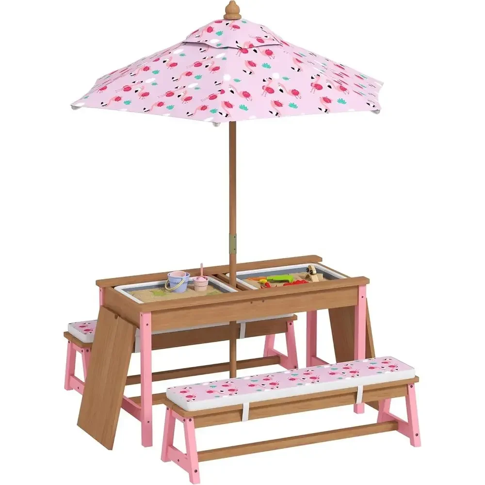 Kids Outdoor Table With Umbrella - Conjunto de Mesa de Piquenique de