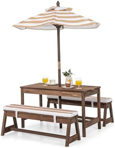 Kids Outdoor Table With Umbrella - Mesa de Piquenique Infantil, Conjunto de