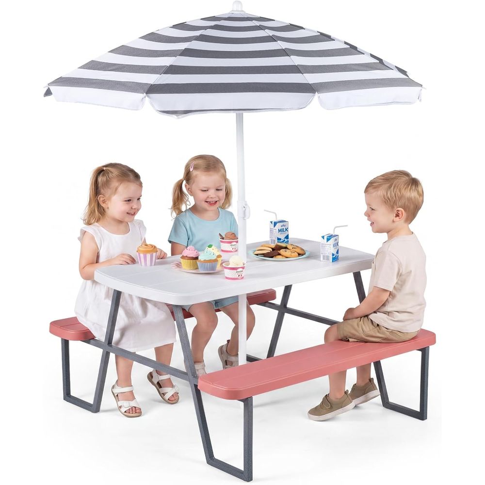 Kids Outdoor Table With Umbrella - Mesa de Piquenique Infantil, Conjunto de