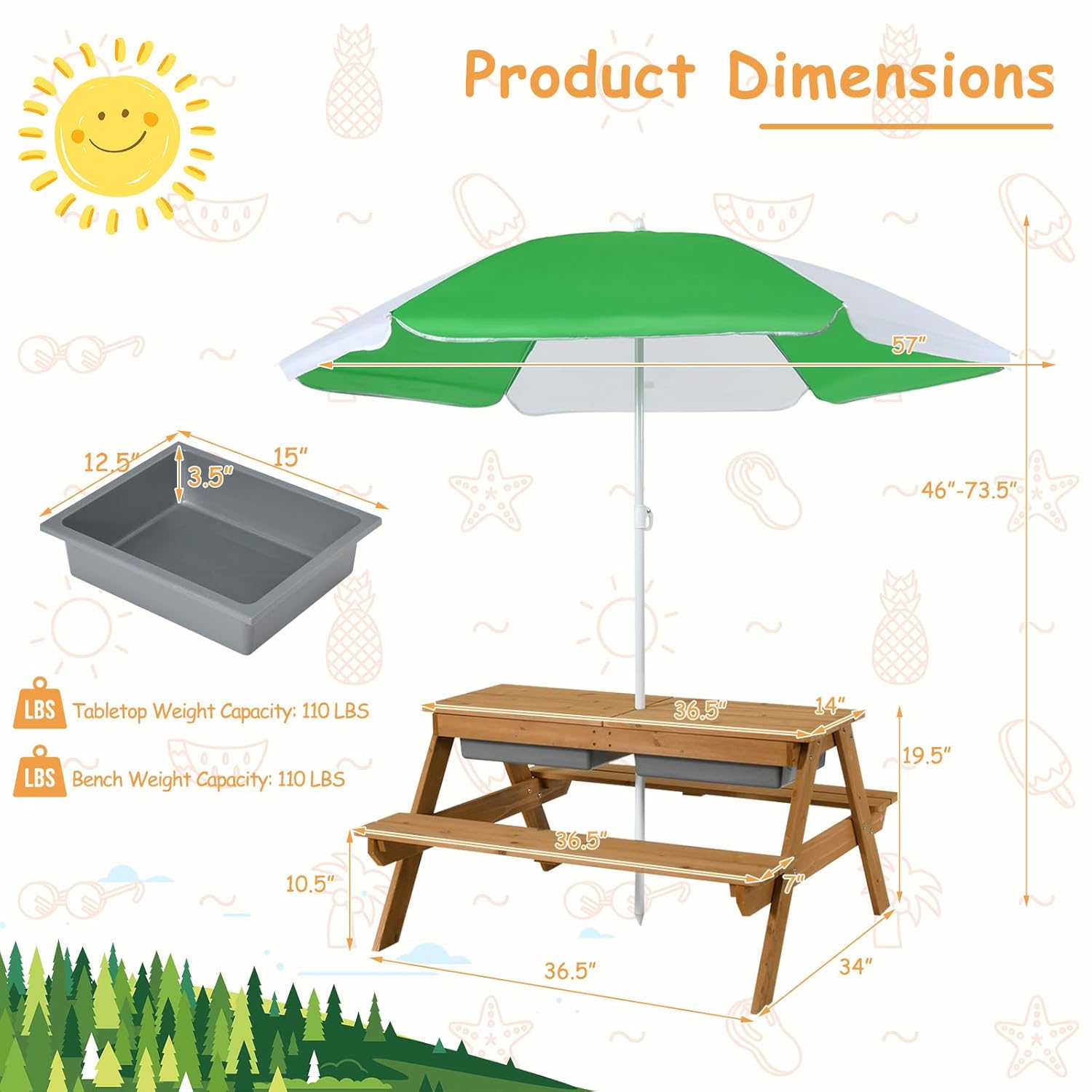 Mesa de Piquenique Infantil 4  - Kids Outdoor Table With Umbrella avaliação e preço