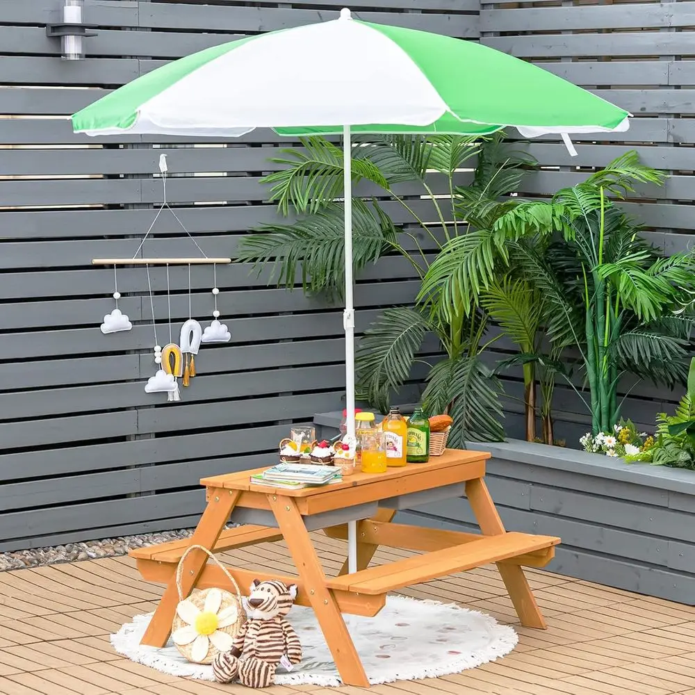 Mesa de Piquenique de Madeira  - Kids Outdoor Table With Umbrella avaliação e preço
