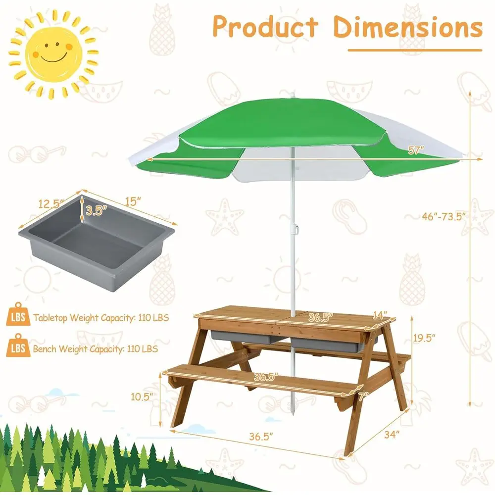 Mesa de Piquenique de Madeira  - Kids Outdoor Table With Umbrella avaliação e preço