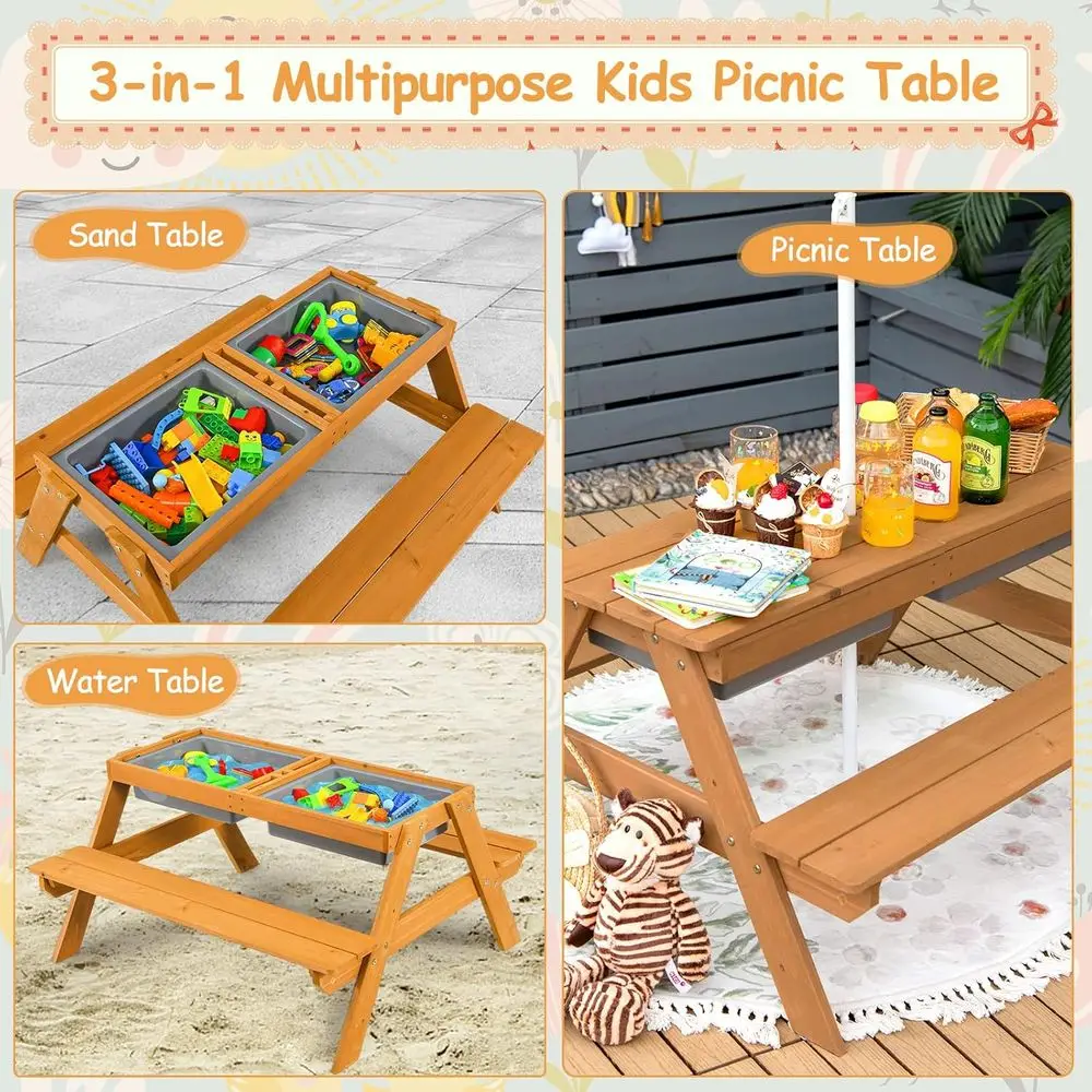 Mesa de Piquenique de Madeira  - Kids Outdoor Table With Umbrella avaliação e preço