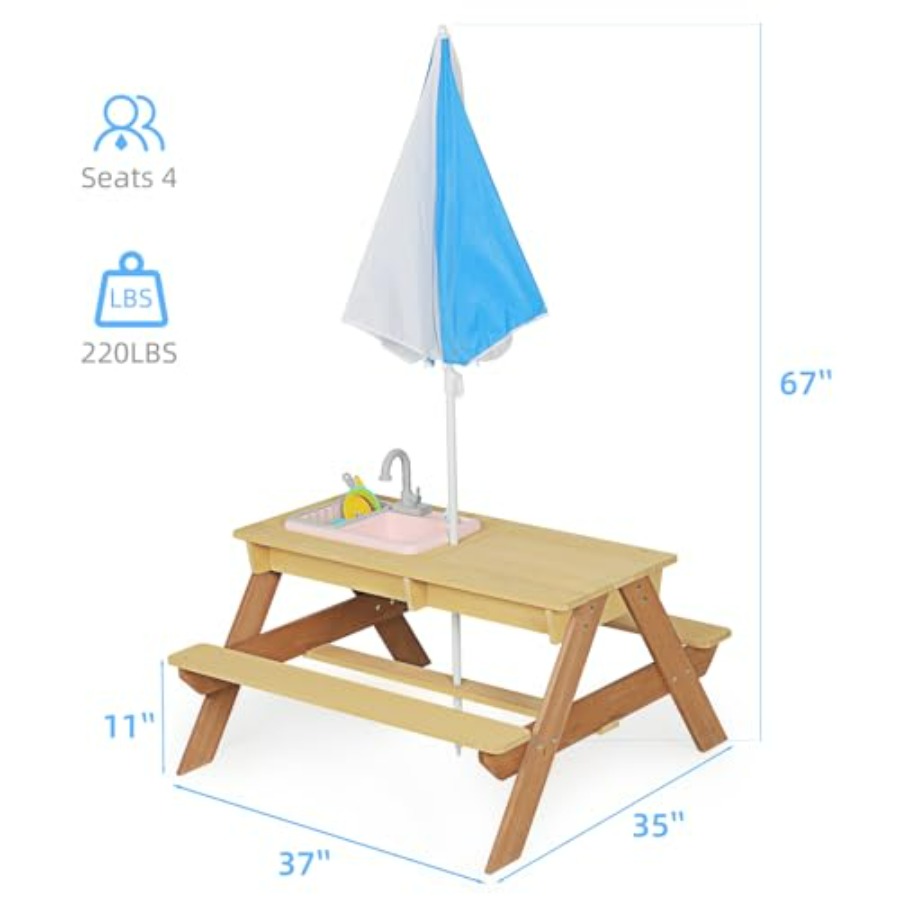 Mesa de piquenique infantil pa - Kids Outdoor Table With Umbrella avaliação e preço
