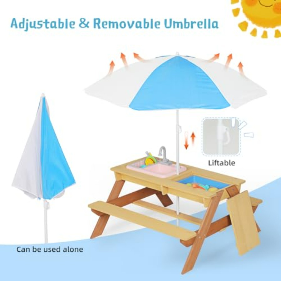 Mesa de piquenique infantil pa - Kids Outdoor Table With Umbrella avaliação e preço
