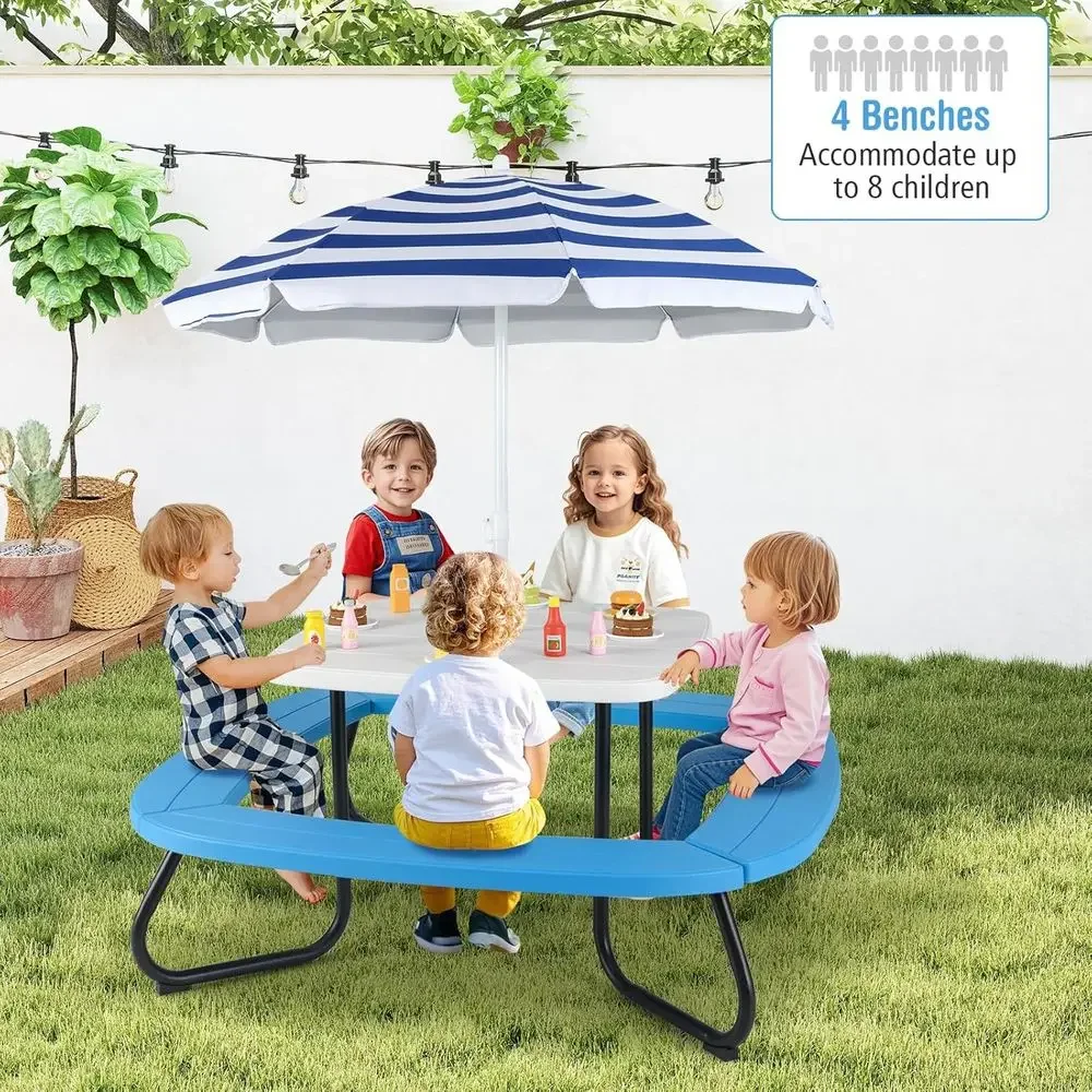 Mesa de Piquenique para 8 Cria - Kids Outdoor Table With Umbrella avaliação e preço
