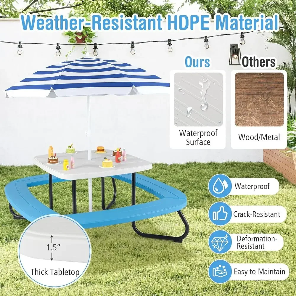 Mesa de Piquenique para 8 Cria - Kids Outdoor Table With Umbrella avaliação e preço