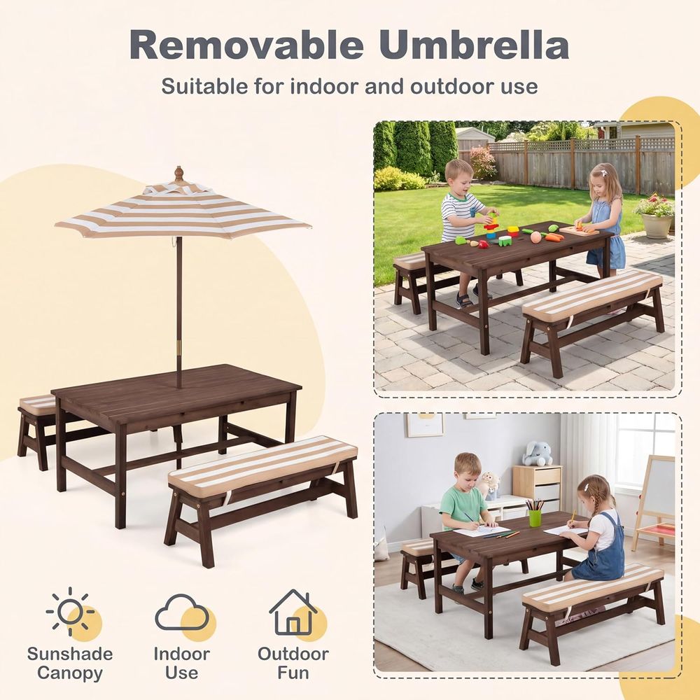Mesa de piquenique infantil, t - Kids Outdoor Table With Umbrella avaliação e preço