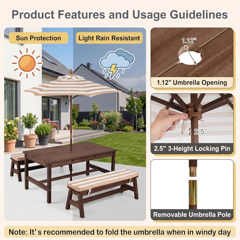 Mesa de piquenique infantil, t - Kids Outdoor Table With Umbrella avaliação e preço
