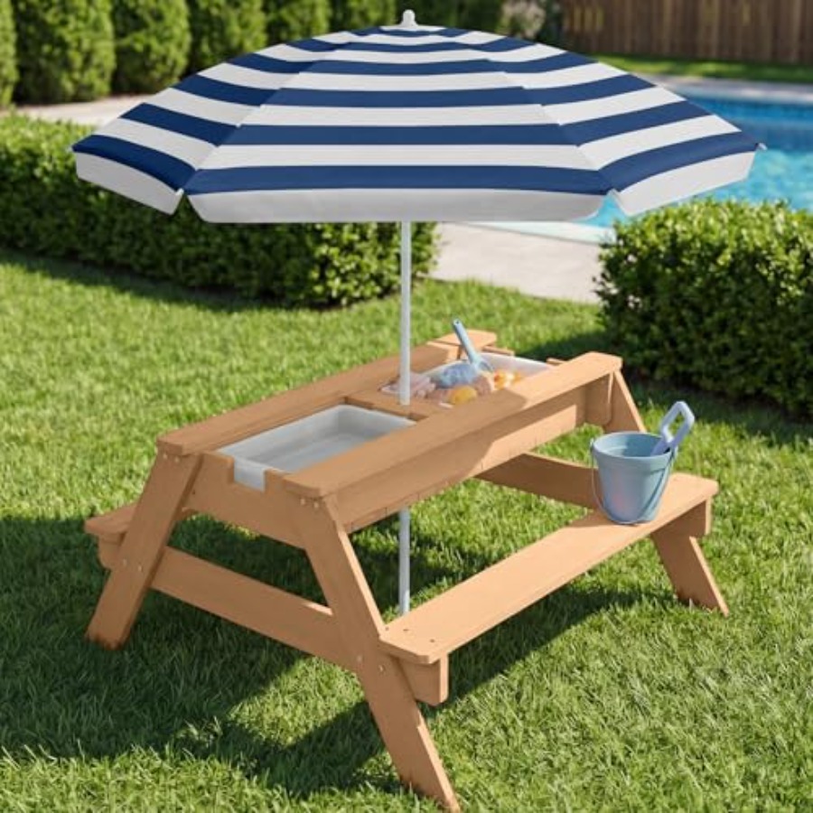 Mesa de piquenique infantil pa - Kids Outdoor Table With Umbrella avaliação e preço