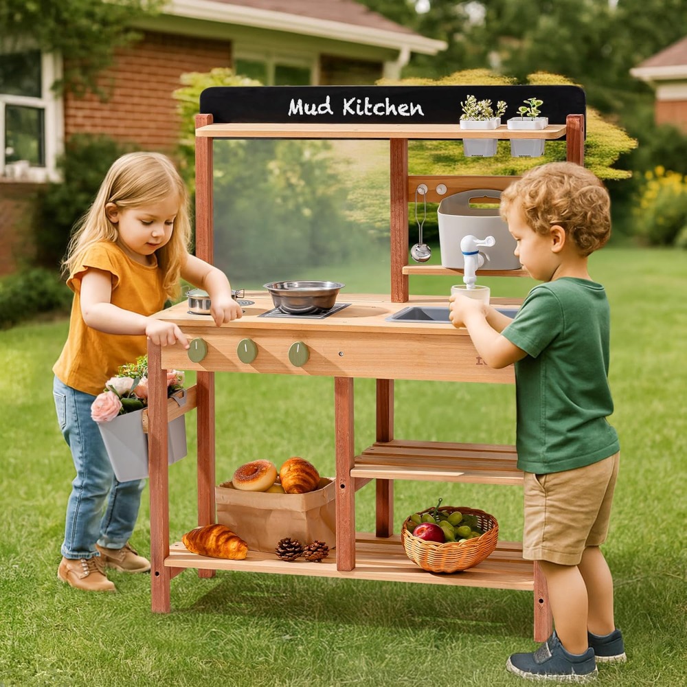Cozinha de Madeira para Crianç - Kids Outdoor Mud Kitchen avaliação e preço