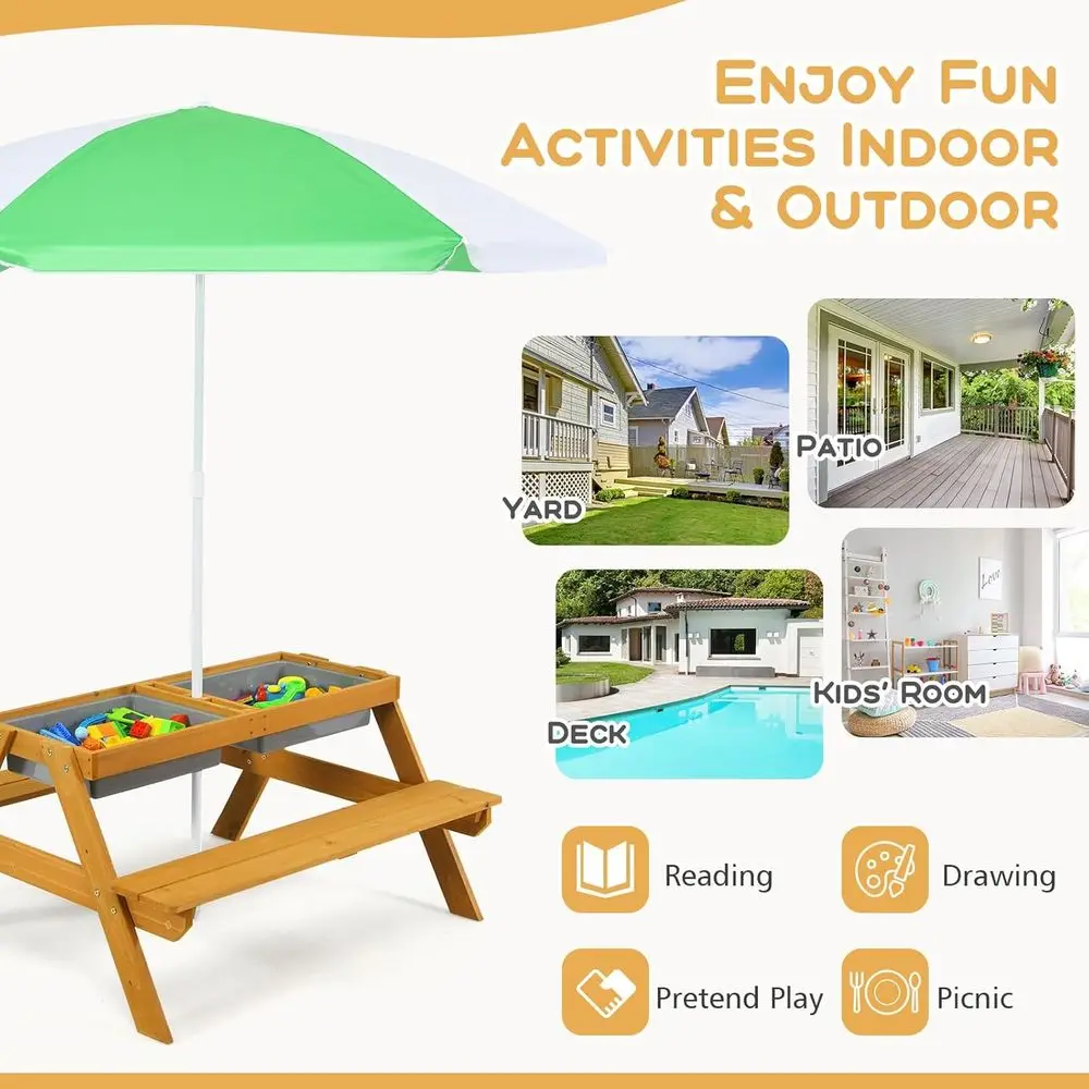 Mesa de Piquenique Infantil 3  - Kids Outdoor Table With Umbrella avaliação e preço