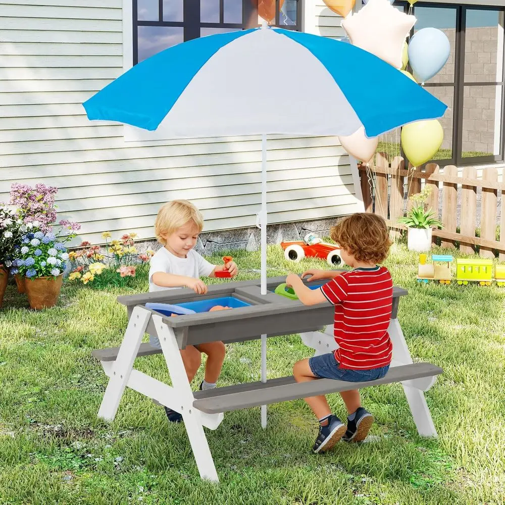 Mesa de Piquenique de Madeira  - Kids Outdoor Table With Umbrella avaliação e preço
