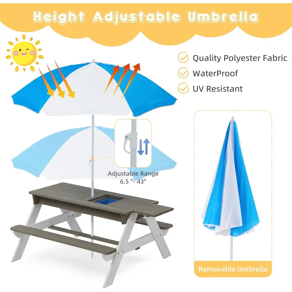 Mesa de Piquenique de Madeira  - Kids Outdoor Table With Umbrella avaliação e preço