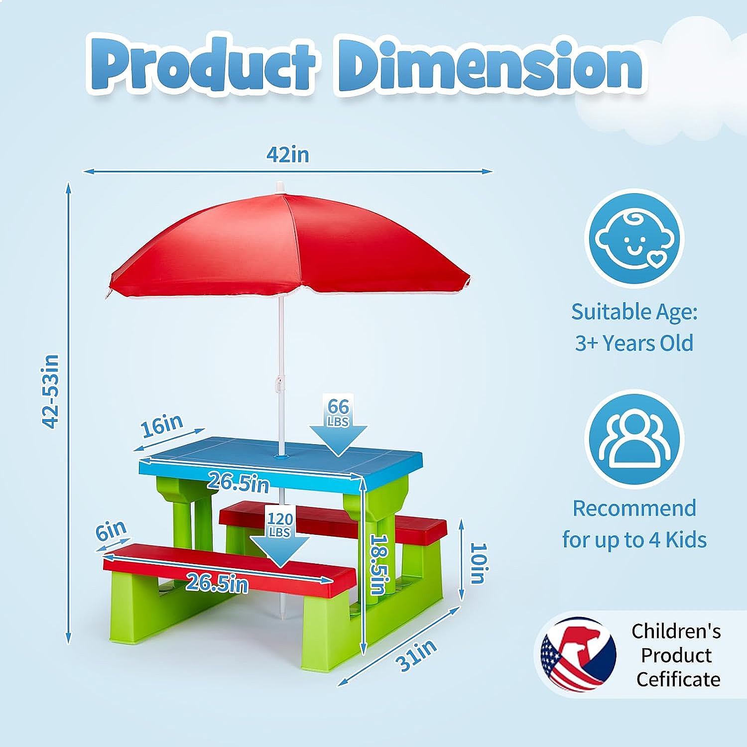 Mesa de Piquenique JOYMOR para - Kids Outdoor Table With Umbrella avaliação e preço