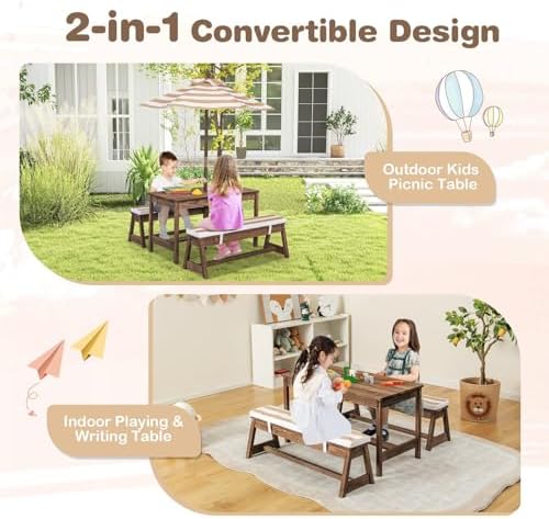 Mesa de Piquenique Infantil, C - Kids Outdoor Table With Umbrella avaliação e preço