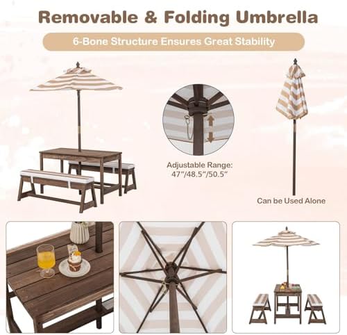 Mesa de Piquenique Infantil, C - Kids Outdoor Table With Umbrella avaliação e preço