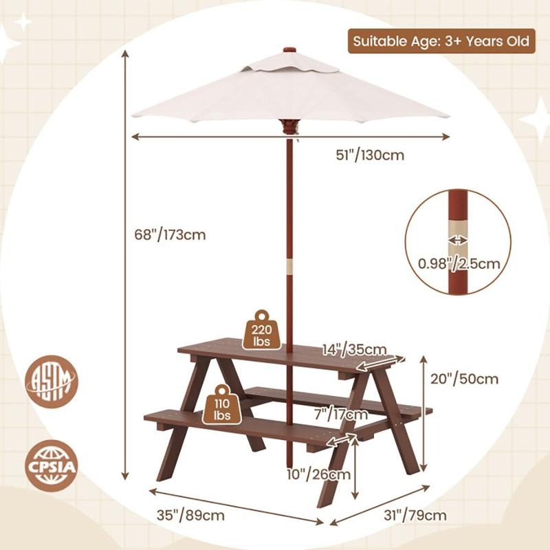 Conjunto de Mesa de Piquenique - Kids Outdoor Table With Umbrella avaliação e preço