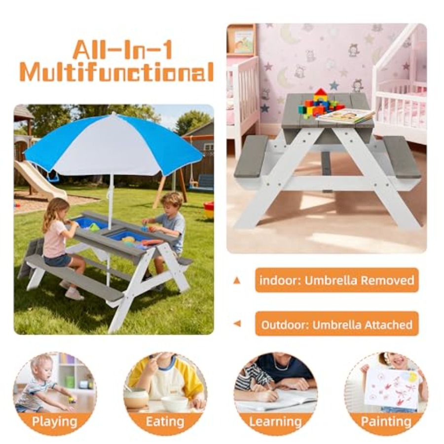 Mesa de piquenique para crianç - Kids Outdoor Table With Umbrella avaliação e preço
