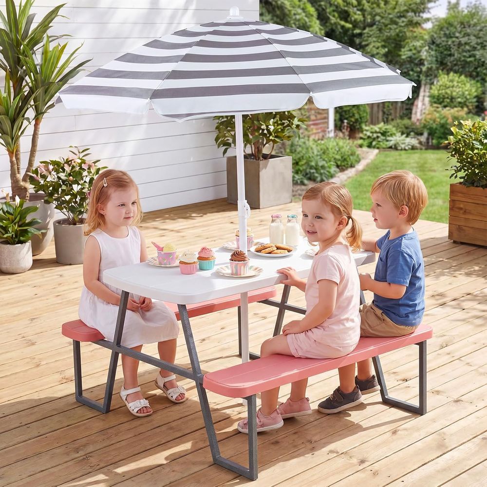 Mesa de Piquenique Infantil, C - Kids Outdoor Table With Umbrella avaliação e preço
