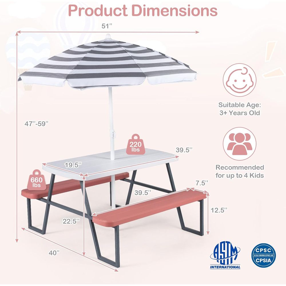 Mesa de Piquenique Infantil, C - Kids Outdoor Table With Umbrella avaliação e preço